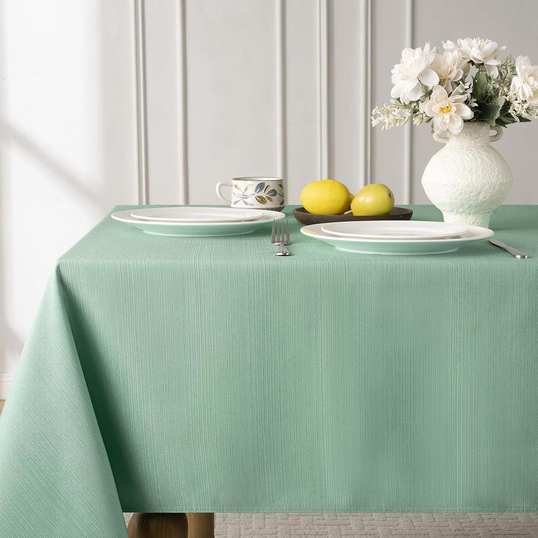 Softalker Sage Spring Jacquard Tablecloth Rectangle 52 x 70 Inch - Green Waterproof & Stain Resistant Premium Decorative Table Cloths for Dinning Room, Easter, Parties, Weddings & Outdoor