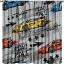 Racing Car Curtains, Extreme Sports Grey Background Sports Race Window Treatments for Boys Room Bedroom Playroom 42" W X 45" L (No Blackout)