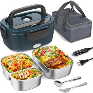 Vingud Electric Lunch Box for Adults, Heated Lunch Box for Men Women with Dual 1.5L SS Containers, Portable 80W Food Warmer for Car/Truck, Lonchera Elctrica Porttil Christmas White Elephant Gift