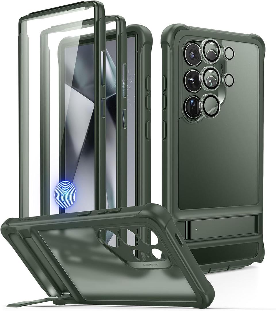 ESR for Samsung Galaxy S24 Ultra Armor Series Case, Full Body Protection Front Cover with Screen Protector and Extra Protective Front Frame, 3 Kickstand Modes, Military-Grade Protection, Clear Green