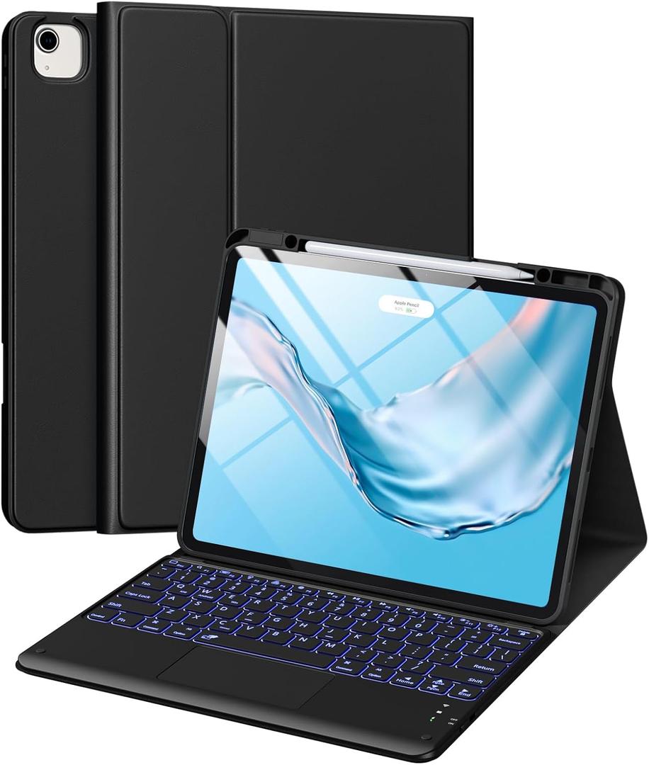 Harvopu for iPad Air 13 inch & Pro 12.9 Case with Keyboard - Multi-Touch Trackpad, 7 Colors Backlit, Detachable Folio Keyboard Cover for iPad Pro 12.9 (6th, 5th, 4th, 3rd gen), Air 13 M4/M3/M2 (Black)