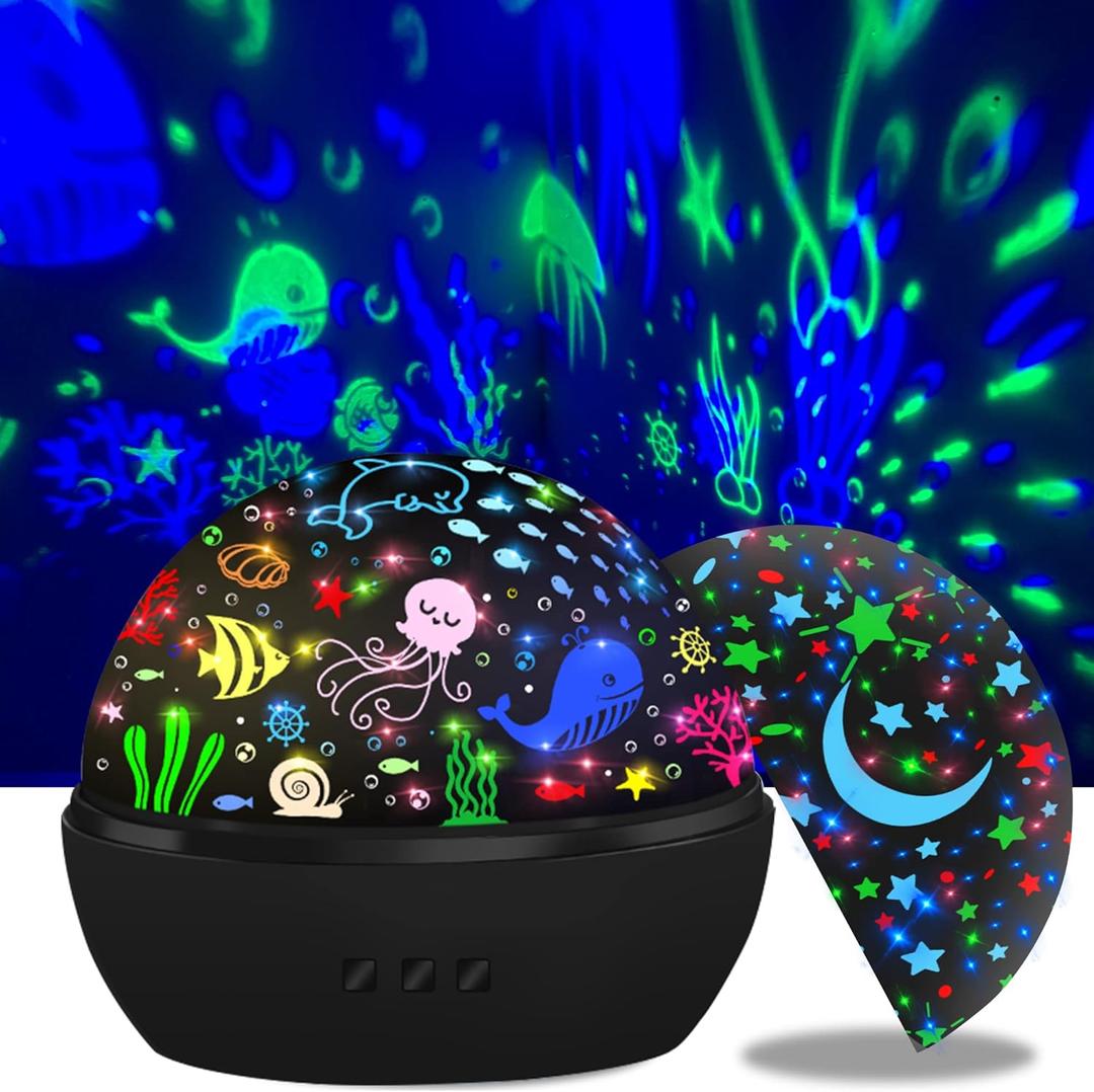 Night Light for Kids,360° Rotating Starry Night Light Projector for Babys,Ocean Wave Projector for Kids Toddlers, Easter Birthday Gifts for Children,Boys Girls Bedroom Decor (Black)