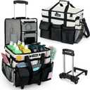 Large Rolling Cleaning Caddy Bag with Wheels, with Detachable Trolley, Cleaning Bags on Wheels for Housekeepers, Cleaning Cart Supplies Organizer for Home, Car, Picnic (Beige)