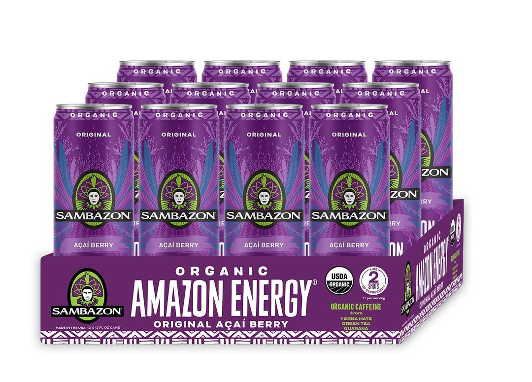 Sambazon Organic Amazon Energy Drink, Original Acai Berry, 12 Ounce (Pack of 12)(BB: December 10, 2025)