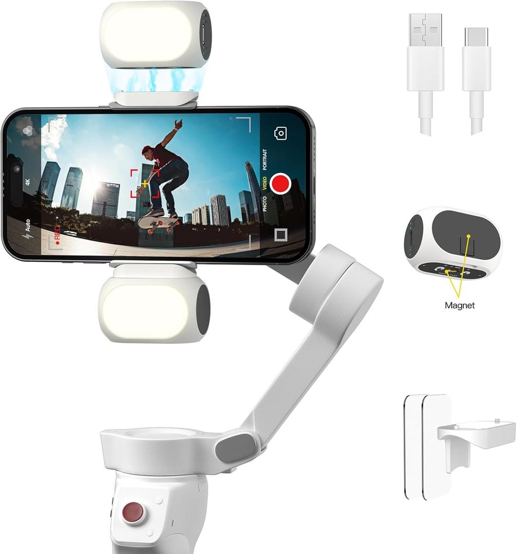 Magnetic Light for DJI Gimbal Small Video Light for Gimbal - USB-C Rechargeable, 3 Modes, 10 Brightness Levels, Compact DJI Light Attachment (Deep Grey)