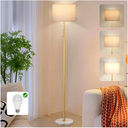 63.7" Modern Floor Lamp with White Marble Base & Linen Shade, Dimmable Tall Standing Lamp for Living Room & Bedroom, Gold Pole Light with 9W LED Bulb for Office Reading