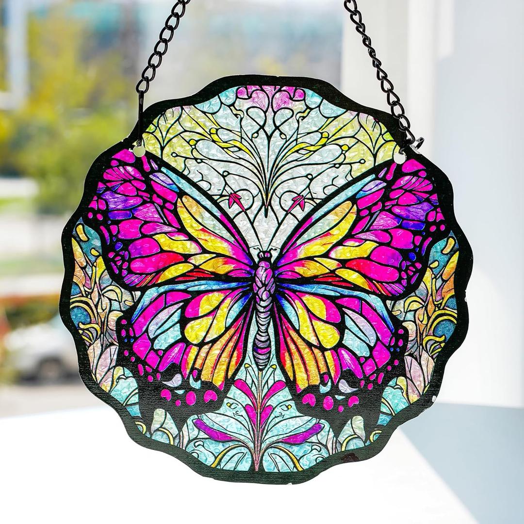 H&D HYALINE & DORA 6.5Butterfly Stained Glass Window Hanging Butterfly Suncatchers for Window Hanging Stained Glass Panels Wall Art Decor Gifts for Women