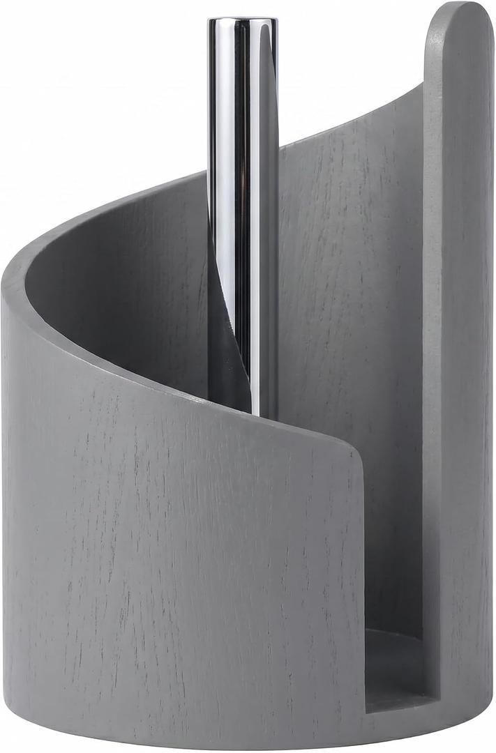 Paper Towel Holder Stand - Premium Wood Base with Metal Arm, Countertop Organizer for Kitchen & Dining Table Holds Mega Rolls, Rustic Home Decor-Gray, 11.5"L x 8.25"W