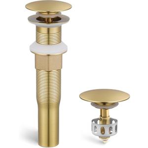 KES Sink Drain without Overflow Anti Clogging Pop Up Drain with Strainer Bathroom Sink Drain Assembly Brushed Gold, S2013D-BZ