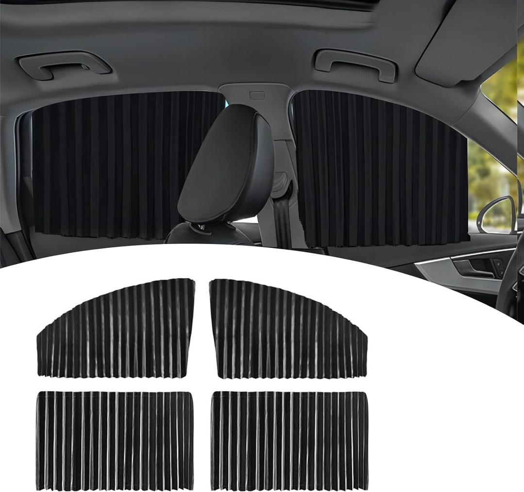 4 PCS Car Side Window Sun Shade, 17.71In x 31.49In Fabric Vehicle Front Curtain, Keep Cool, 35.43In x 17.71In Automotive UV Protector, Universal Automotive Heat Insulator (Black)
