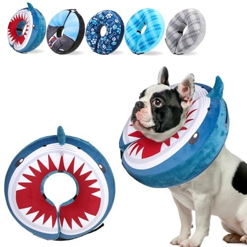 SCENEREAL Dog Cone Alternative After Surgery Pet Recovery Collar for Small Medium Large Dogs Cats, Adjustable Inflatable Donut to Prevent Licking, Shark Print E-Collars SCENEREAL Dog Cone Alternative After Surgery Pet Recovery Collar for Small Medium Large Dogs Cats, Adjustable Inflatable Donut to Prevent Licking, Shark Print E-Collars