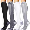4 Pairs Compression Socks for Women and Men-Circulation Best Support Socks for Running,Athletic,Cycling (Small-Medium, 01 Classic Black/Dark Grey/Grey/White)