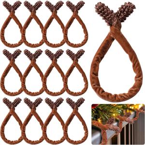 12Pcs Brown Christmas Garland Ties Decorative Banister Twist, Christmas Holiday Wreath Ties for Xmas Banisters Home Staircase Railings Decorations, 16 Inches
