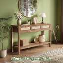 SUPERJARE Rattan Console Sofa Table with Outlets and USB-C Port, 3 Drawer Entryway Table with Synthetic Rattan Surface, Open Shelf, Behind Couch Entry Foyer Hallway Storage, Brown (11"D x 47.2"W x 31.5"H)