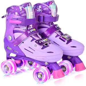 2PM SPORTS Roller Skates for Girls Boys Kids Age 4-6 5-8 6-12 8-12 with Light Up Wheels, Adjustable Youth Rollerskates Size 10C 11C 12C 13C 1 2 3 4 5 6 (Medium - Big Kid, Purple)