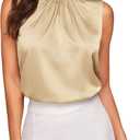 Verdusa Women's Elegant Sleeveless Satin Blouses Tie Back Pleated Dressy Work Tops Business Outfits (Champagne, S)