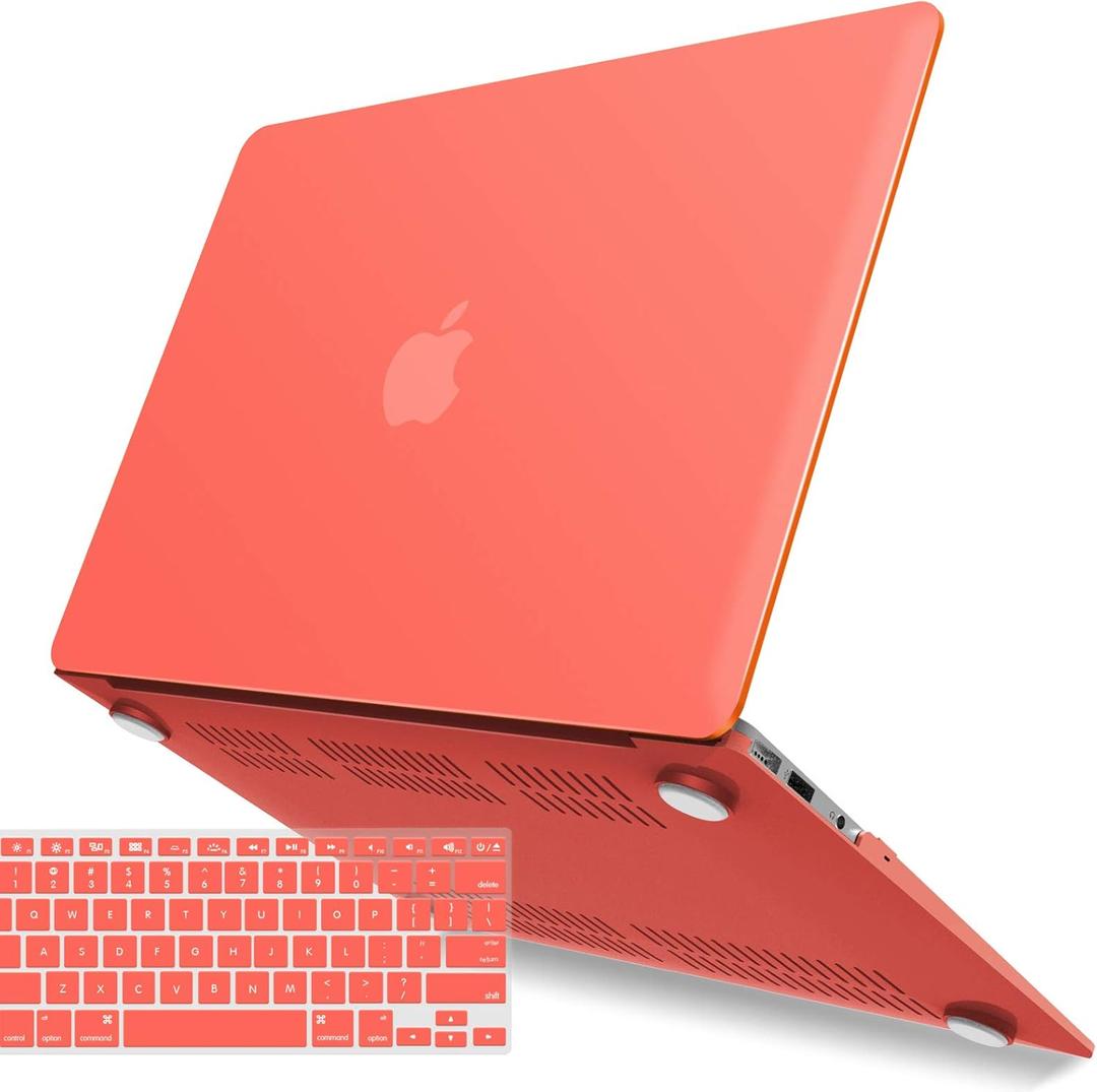 IBENZER Compatible with Old Version MacBook Air 13 Inch Case (2010-2017 Release). Models: A1466 / A1369, Plastic Hard Shell Case with Keyboard Cover for Mac Air 13, Coral Orange, A13LCOR+1