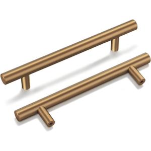 goldenwarm 10 Pack Champagne Bronze Cabinet Pulls Gold Cabinet Handles 4 inch(102mm) Champagne Drawer Handles Brushed Bronze Drawer Pulls Kitchen Bathroom Bedroom Furniture Hardware (4in Hole Centers)