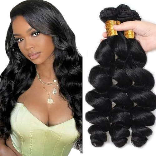 16 16 16 Inch Loose Wave Bundles Human Hair 3 Bundle 50 Gram/Bundle Unprocessed Brazilian Virgin Hair #1B Black Color Loose Deep Wave Bundles Human Hair Extension for Women