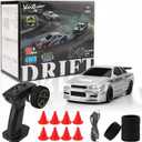 [2026 New Upgrade 1/43 Scale Mini RC Drift Car with Gyroscope, Toys for Age 8-14 Old Birthday Gifts, Micro Small with Full Proportional RTR 2.4GHz Remote 2 Tire Sets 8 Cones - Silver