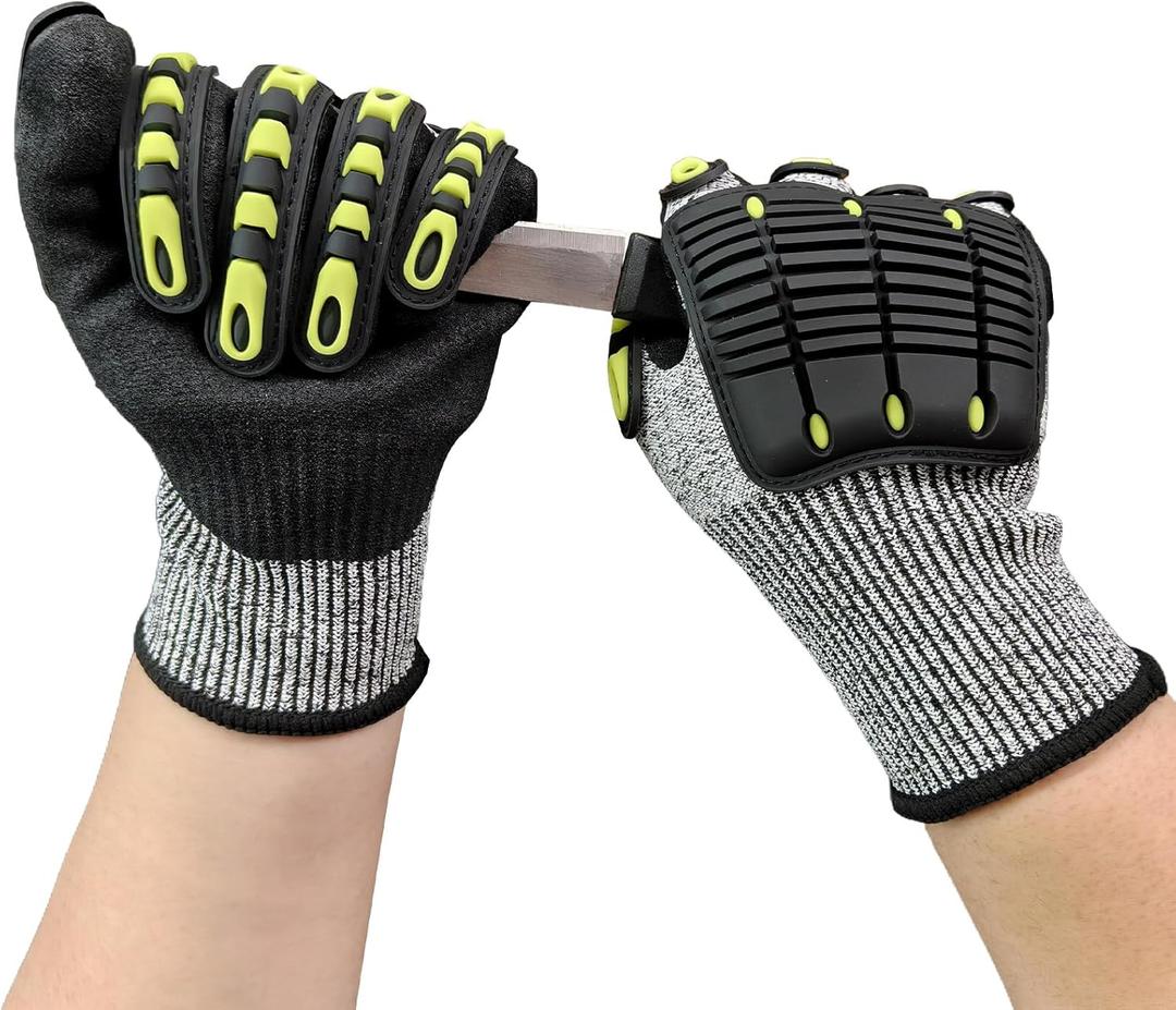 Impact Protection Gloves,Level5 Cut Resistant Work Gloves,Nitrile Coated Heavy Duty Work Gloves, Anti Vibration Gloves For Men,Women (1Pair,Small)
