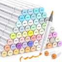 Caliart Alcohol Markers Brush Tip, 61 Colors Pastel Art Marker Set Dual Tip Chisel & Brush, with Case Permanent Alcohol Based Colored Pens for Adult Coloring Books Artists Drawing Supplies Gifts