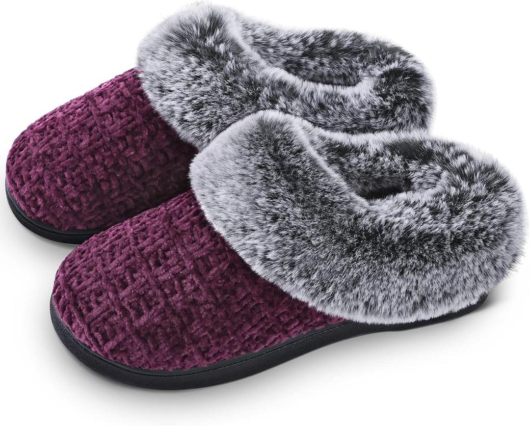 DL Women's Memory Foam Moccasin Slippers Micro Suede with Breathable Faux Fur Lining Slip On House Shoes Micro Indoor & Outdoor (7-8, Purple)