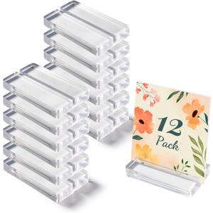 4" Clear Acrylic Sign Stand, 3mm Slots Wedding Table Number Holder, Angular Smooth Acrylic Place Card Holder, Suitable for Wedding, Exhibition, Party, Hotel (12 Pack)
