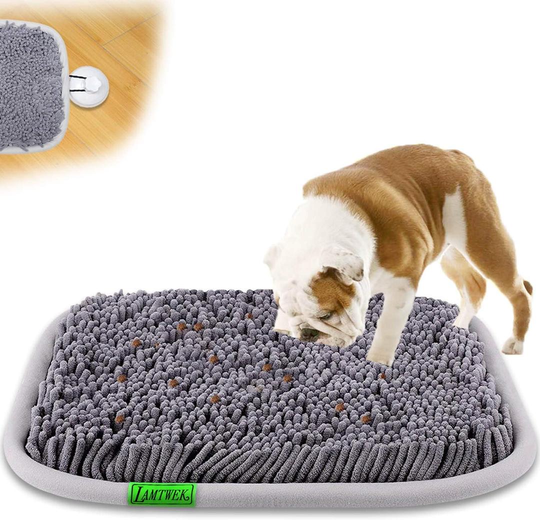 Snuffle Mat for Dogs, 17" x 21" Dog Snuffle Mat Interactive Feed Game for Boredom, Encourages Natural Foraging Skills and Stress Relief, Easy to Fill Machine Washable (Grey)
