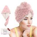 JEFFSUN Microfiber Hair Drying Towel Wrap, 2-Layer Extra Thick Super Absorbent Hooded Hair Towel for Women Long Wet Hair, 2 Colors Pink & White Reversible Hair Turban Towel, Girls Stocking Stuffers