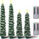 4 Pcs Flameless Taper Candles, Christmas Tree Candles with Remote, Battery Operated Candlesticks - Snow-Covered Effect Design - 10 Inches Flickering LED Window Candle Lights