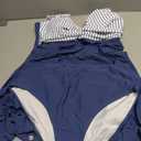 Womens Tankini Swimsuits Tummy Control Bathing Suit Twist Front Cutout Swim Dress with Bikini Bottoms (XL, Blue Stripes)