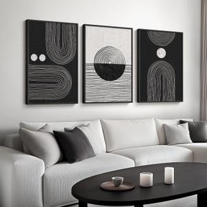 Framed Black and White Boho Wall Art for Living room, Large Black Abstract Geometric Artwork for Walls Mid-Century Modern Pictures Minimalist Bohemian Wall Art for Hallway Office Wall Decor 24x36 Inch