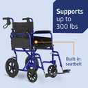 Medline Basic Aluminum Transport Chair, Lightweight Folding Transport Wheelchair with Swing-Back Arms, 12" Wheels, Blue