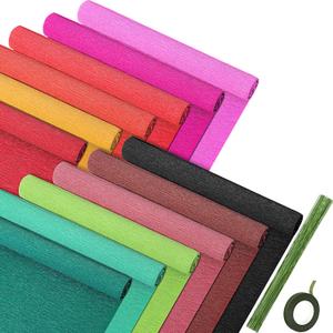 12 Rolls Crepe Paper Rolls 12 Colors Wide Crepe Paper Streamer 10 Inch x 8 Feet Assorted Streamers with Floral Stem Wire and Green Floral Tapes for Birthday Party Ornament (9.8 Inch, Elegant Colors)