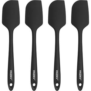 4 Pcs Silicone Spatula Set, 11.4 In, 600F Heat Resistant Rubber Spatulas for Baking, Cooking & Mixing, Flexible and Non-Stick Kitchen Utensils, Seamless & Dishwasher Safe (Black)