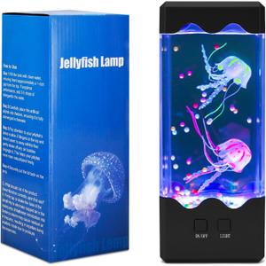 Jellyfish Lamp - 7 Color Changing Light, 5 Brightness Levels, Aquarium Fish Decor, Children's & Adults Gift (Black)