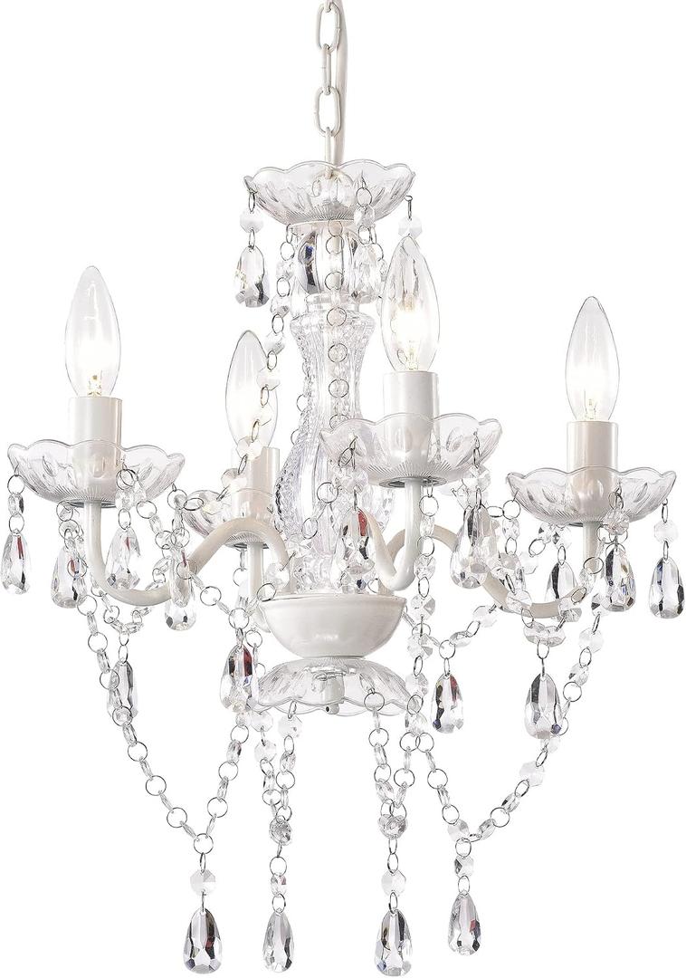 LaLuLa White Chandelier Mini Crystal Chandelier Lighting Hardwired Small Acrylic Chandelier 4 Light Modern Pendant Light Fixtures for Bedroom