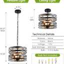 Black Farmhouse Chandelier for Dining Room 12.6" Metal Spiral Pendant Light Fixture 3 Light Rustic Industrial Hanging Chandeliers for Kitchen Foyer