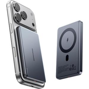 MOVE SPEED 0.5'' 10,000mAh Magnetic Power Bank, MagSafe Portable Charger iPhone 17 Air Accessories,Magsafe Battery Pack for iPhone 17 Pro Max Air/16/15/14/13/12,Travel Essential,Glacier Gray
