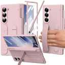 YQODSZ for Samsung Galaxy Z Fold 6 Case with Finger Strap, [Includes S Pen Holder & Stylus] Z Fold 6 Hand Strap Case Full Coverage Screen Protector Hinge Protection Wristband Case for Z Fold 6 Pink