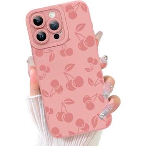 KANGHAR for iPhone 15 Pro Max Case | Cute Cherry Design | Soft Flexible TPU | Anti-Scratch Protective Cover | Pink