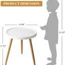 danpinera Small Round Side Table, Mini White Table with Wooden Tray & Metal Legged, Gold Side Table for Small Space, Living Room, Bedroom, Nursery, 14.96" D x 14.96" W x 17.52" H, White & Gold