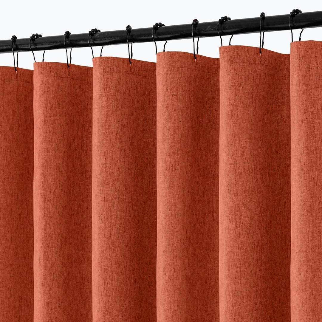 ANRODUO Fall Burnt Orange Extra Long Linen Shower Curtain, 84 Inch Heavy Duty Cloth Fabric Shower Curtain Set with 12 Metal Hooks, Waterproof Decor for Bathroom Washable, Button Hole Design, 72x84