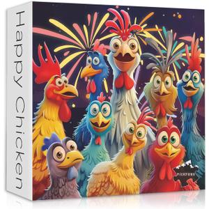 Chicken Puzzles for Adults 1000 Pieces, PICKFORU Happy Chicken Jigsaw Puzzle 1000 Pieces, Funny Rooster Hard Difficult Thanksgiving Puzzle as Wall Art