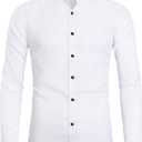 J.VER Men's Banded Collar Dress Shirt Mandarin Long Sleeve Button Down Shirts Stretch Collarless Tops with Pocket (White, L)
