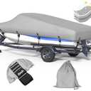 5-ply 1200D Boat Cover with Storage Bag & Widened Straps for Trailering & Mooring Fits 14-16ft Bass Boat, V-Hull, Tri-Hull Runabout Pro-Style Fishing Boat - Waterproof Anti-uv and Breathable