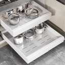 2 Pack Pull Out Cabinet Organizer 22" Deep,Full Extension 3 Slide Rails Slide Out Drawers With Raising Pad for Framed Cabinets,Expandable Width (12.3"-20.5"),No Drill Roll Out shelf,White