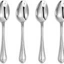KEAWELL Pearl Edge 4-Piece Premium Spoon Set, 18/10 Stainless Steel, Fine Silverware Spoons with Refined Bead Design, Brightly Polished, Dishwasher Safe (Silver, 6.4" Teaspoons)