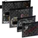 4-Piece Heart Printed Mesh Makeup Bag Set, Portable Travel Mesh Cosmetic Bags Toiletry Bags Makeup Purse Bags Mesh Zipper Storage Pouches for Home Offices Travel Accessories (Black)